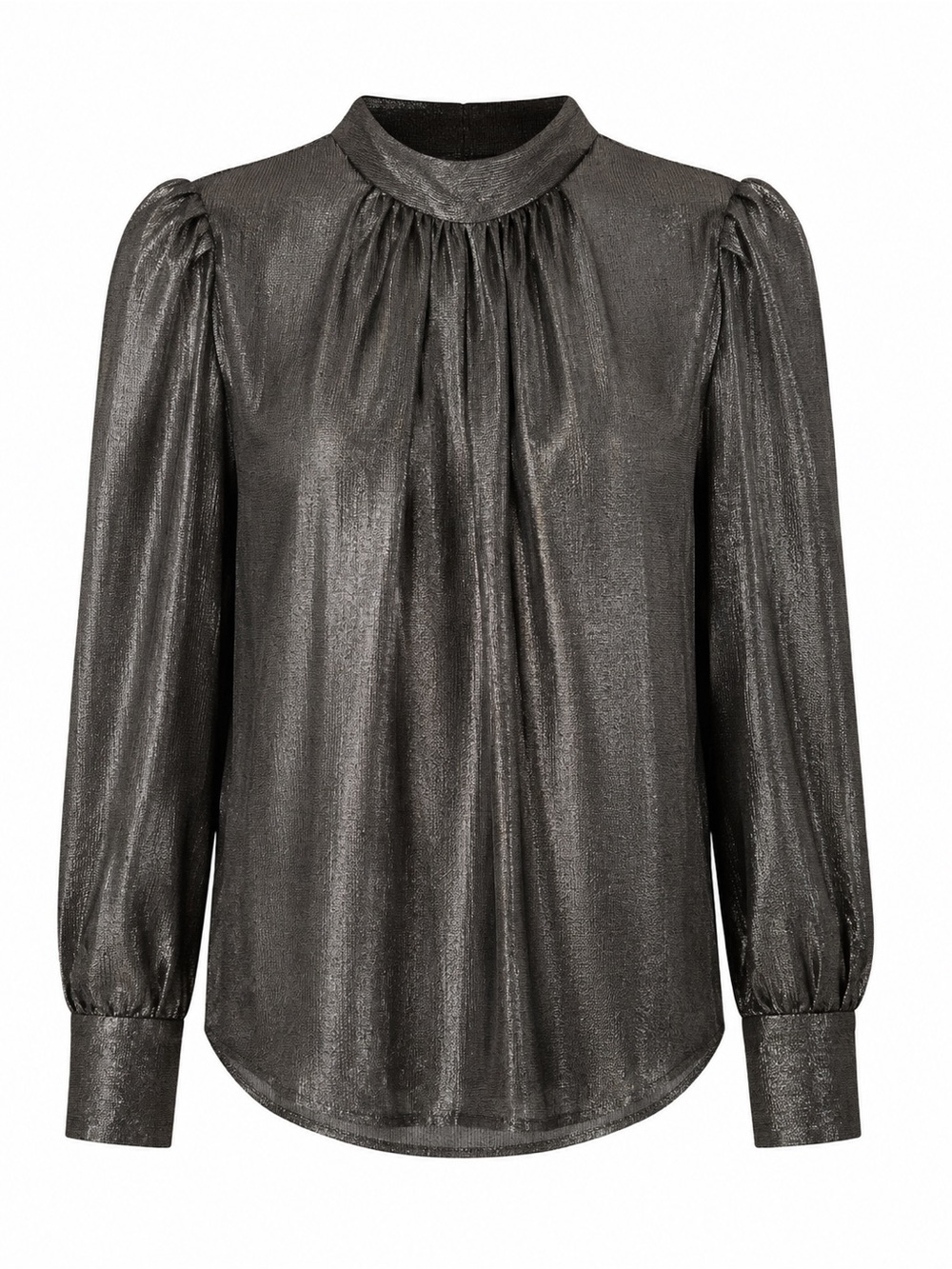 A.L.C. Metallic Charcoal High-Neck Puff-Sleeve Blouse